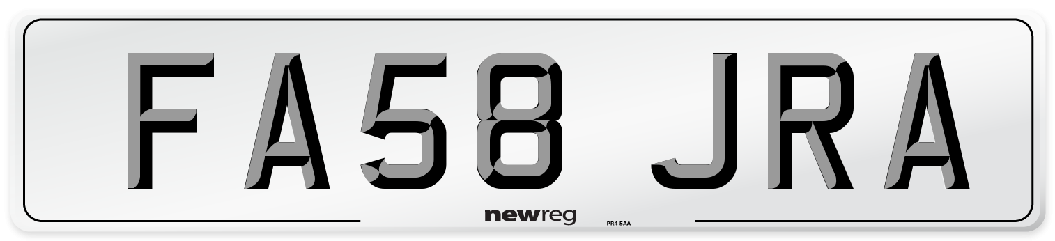 FA58 JRA Number Plate from New Reg